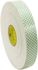 3M - 1/2" x 36 Yd Acrylic Adhesive Double Sided Tape - 62 mil Thick, Off-White, Foam Liner - Industrial Tool & Supply