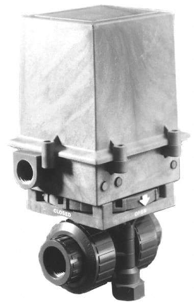 Plast-O-Matic - 1/2" Pipe, PVC Electric Actuated Ball Valve - Viton Seal, True Union End Connection - Industrial Tool & Supply