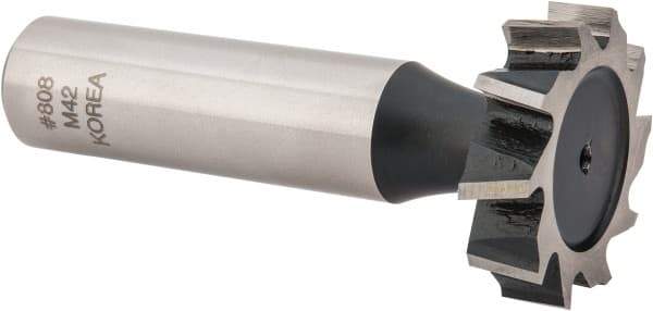 Interstate - 1" Diam x 1/4" Face Width, Cobalt, 12 Teeth, Shank Connection Woodruff Keyseat Cutter - Uncoated, 2-1/4" OAL x 1/2" Shank, Staggered Teeth, ANSI 808, Old Standard 15 - Industrial Tool & Supply