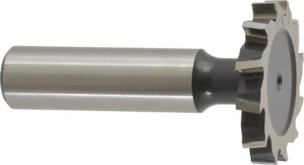 Interstate - 1-1/4" Diam x 3/16" Face Width, High Speed Steel, 14 Teeth, Shank Connection Woodruff Keyseat Cutter - Uncoated, 2-3/16" OAL x 1/2" Shank, Staggered Teeth, ANSI 610, Old Standard 19 - Industrial Tool & Supply