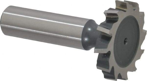 Interstate - 1-1/4" Diam x 7/32" Face Width, High Speed Steel, 14 Teeth, Shank Connection Woodruff Keyseat Cutter - Uncoated, 2-7/32" OAL x 1/2" Shank, Staggered Teeth, ANSI 710, Old Standard 20 - Industrial Tool & Supply