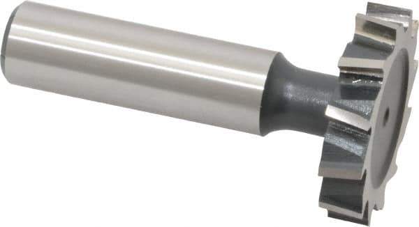 Interstate - 1-1/4" Diam x 1/4" Face Width, High Speed Steel, 14 Teeth, Shank Connection Woodruff Keyseat Cutter - Uncoated, 2-1/4" OAL x 1/2" Shank, Staggered Teeth, ANSI 810, Old Standard 21 - Industrial Tool & Supply