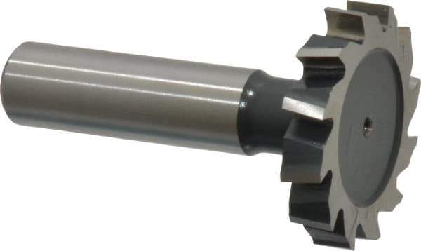 Interstate - 1-3/8" Diam x 1/4" Face Width, High Speed Steel, 14 Teeth, Shank Connection Woodruff Keyseat Cutter - Uncoated, 2-1/4" OAL x 1/2" Shank, Staggered Teeth, ANSI 811, Old Standard 22 - Industrial Tool & Supply