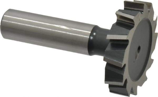 Interstate - 1-1/2" Diam x 5/16" Face Width, High Speed Steel, 12 Teeth, Shank Connection Woodruff Keyseat Cutter - Uncoated, 2-5/16" OAL x 1/2" Shank, Staggered Teeth, ANSI 1012, Old Standard 25 - Industrial Tool & Supply