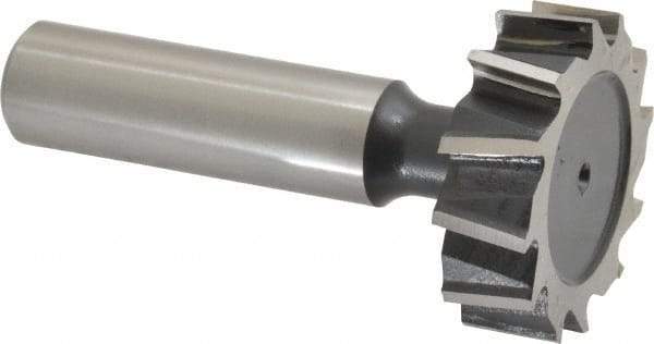Interstate - 1-1/4" Diam x 3/8" Face Width, High Speed Steel, 14 Teeth, Shank Connection Woodruff Keyseat Cutter - Uncoated, 2-3/8" OAL x 1/2" Shank, Staggered Teeth, ANSI 1210, Old Standard E - Industrial Tool & Supply