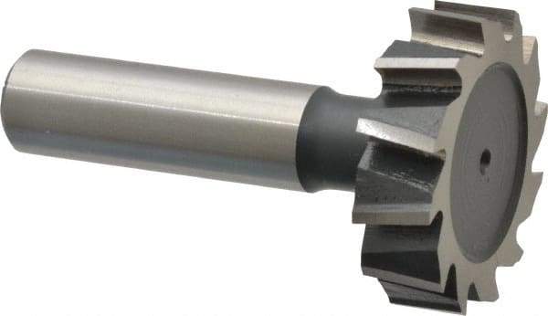 Interstate - 1-3/8" Diam x 3/8" Face Width, High Speed Steel, 14 Teeth, Shank Connection Woodruff Keyseat Cutter - Uncoated, 2-3/8" OAL x 1/2" Shank, Staggered Teeth, ANSI 1211, Old Standard F - Industrial Tool & Supply