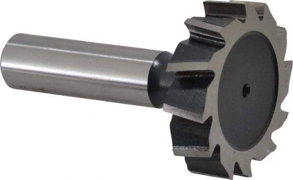 Interstate - 1-1/2" Diam x 3/8" Face Width, High Speed Steel, 16 Teeth, Shank Connection Woodruff Keyseat Cutter - Uncoated, 2-3/8" OAL x 1/2" Shank, Staggered Teeth, ANSI 1212, Old Standard G - Industrial Tool & Supply