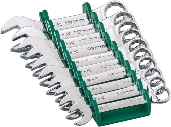 SK - 10 Piece, 10 to 19mm, 12 Point, Combination Wrench Set - Metric System of Measurement, Chrome Finish, Comes in Plastic Tray - Industrial Tool & Supply