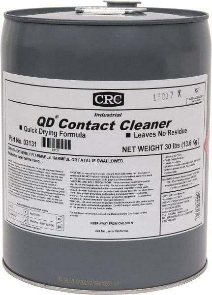 CRC - 5 Gallon Pail Contact Cleaner - 0°F Flash Point, 22,600 Volt Dielectric Strength, Flammable, Food Grade, Plastic Safe - Industrial Tool & Supply