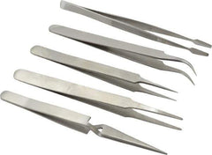 Value Collection - Stainless Steel Tweezer Set - 5 Piece - Industrial Tool & Supply