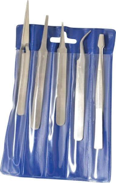 Value Collection - Stainless Steel Tweezer Set - 5 Piece - Industrial Tool & Supply