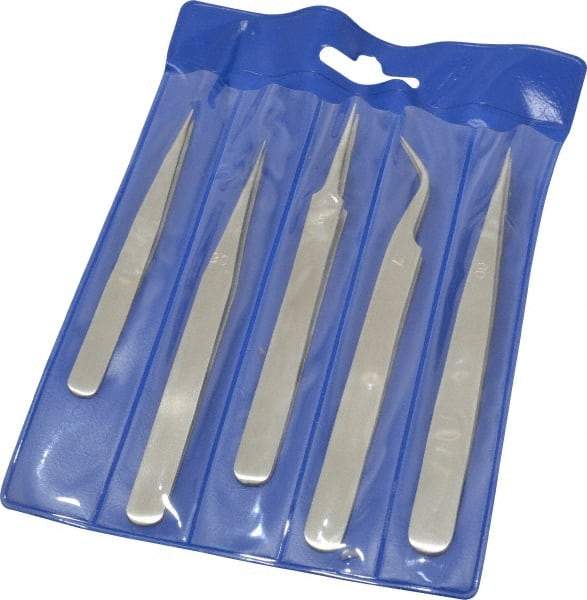 Value Collection - Stainless Steel Tweezer Set - 5 Piece - Industrial Tool & Supply