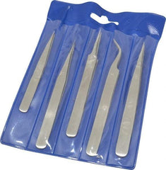 Value Collection - Stainless Steel Tweezer Set - 5 Piece - Industrial Tool & Supply