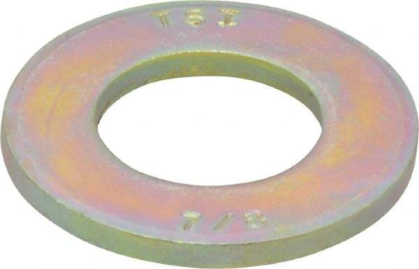 Made in USA - 7/8" Screw, Grade 8 Alloy Steel SAE Flat Washer - 15/16" ID x 1-3/4" OD, 0.16" Thick, Zinc Yellow Dichromate Finish - Industrial Tool & Supply