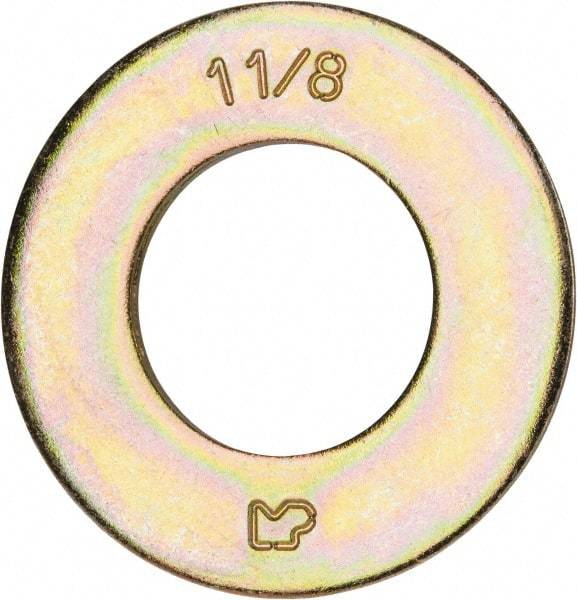 Made in USA - 1-1/8" Screw, Grade 8 Alloy Steel SAE Flat Washer - 1-3/16" ID x 2-1/4" OD, 0.16" Thick, Zinc Yellow Dichromate Finish - Industrial Tool & Supply