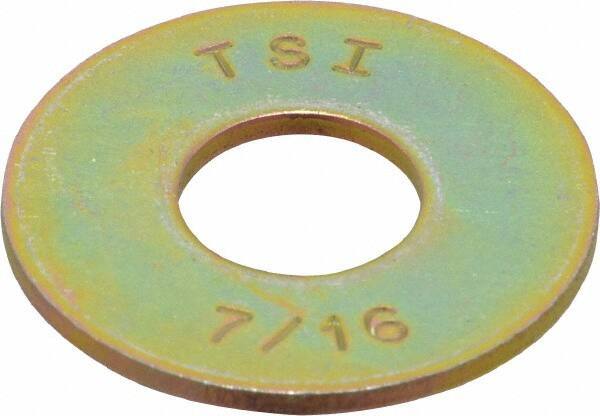 Made in USA - 7/16" Screw, Grade 8 Alloy Steel USS Flat Washer - 0.495" ID x 1.28" OD, 0.104" Thick, Zinc Yellow Dichromate Finish - Industrial Tool & Supply