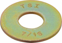 Made in USA - 7/16" Screw, Grade 8 Alloy Steel USS Flat Washer - 0.495" ID x 1.28" OD, 0.104" Thick, Zinc Yellow Dichromate Finish - Industrial Tool & Supply
