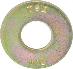 Made in USA - 1/2" Screw, Grade 8 Alloy Steel USS Flat Washer - 0.557" ID x 1.405" OD, 0.132" Thick, Zinc Yellow Dichromate Finish - Industrial Tool & Supply