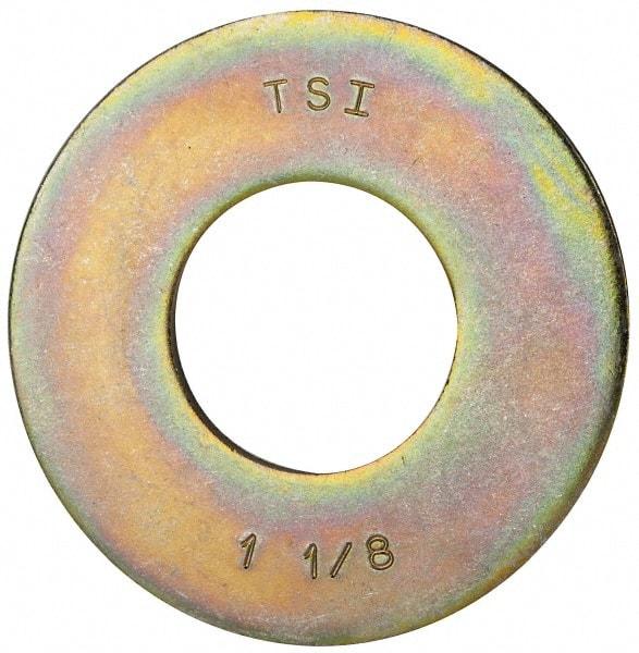 Made in USA - 1-1/8" Screw, Grade 8 Alloy Steel USS Flat Washer - 1.243" ID x 2.78" OD, 0.192" Thick, Zinc Yellow Dichromate Finish - Industrial Tool & Supply