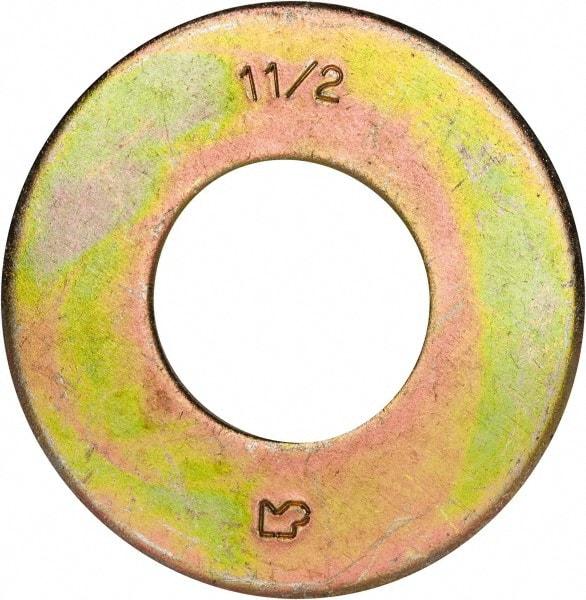 Made in USA - 1-1/2" Screw, Grade 8 Alloy Steel USS Flat Washer - 1.615" ID x 3.545" OD, 0.213" Thick, Zinc Yellow Dichromate Finish - Industrial Tool & Supply