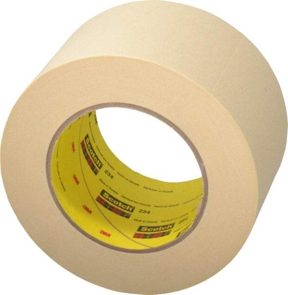 3M - 3" Wide x 60 Yd Long Tan Paper Masking Tape - Series 234, 5.9 mil Thick, 27 In/Lb Tensile Strength - Industrial Tool & Supply