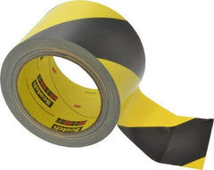 3M - Black & Yellow Striped Vinyl Tape - 3" Wide x 5.4 mil Thick, General Traffic - Industrial Tool & Supply