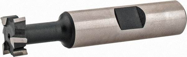 Interstate - 9/16" Cut Diam, 15/64" Cut Width, 17/64" Neck Diam, 1/2" Shank Diam, 2-19/32" OAL, High Speed Steel T-Slot Cutter - TiN Finish, 1/4" Bolt, 1-13/16" Shank Length, Staggered Teeth - Industrial Tool & Supply