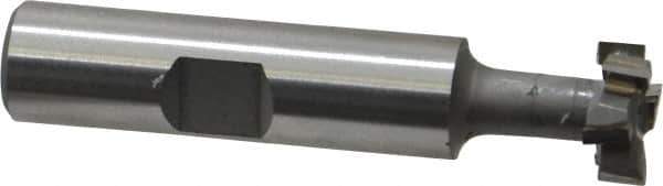 Made in USA - 9/16" Cut Diam, 15/64" Cut Width, 17/64" Neck Diam, 1/2" Shank Diam, 2-19/32" OAL, C2 Carbide-Tipped T-Slot Cutter - Uncoated, 1/4" Bolt, 1-13/16" Shank Length, Staggered Teeth, 6 Teeth, Weldon Flat - Industrial Tool & Supply