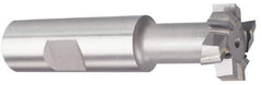 Made in USA - 25/32" Cut Diam, 21/64" Cut Width, 13/32" Neck Diam, 3/4" Shank Diam, 3-1/4" OAL, Carbide-Tipped T-Slot Cutter - TiN Finish, 3/8" Bolt, 2-1/16" Shank Length, Staggered Teeth, 6 Teeth, Weldon Flat - Industrial Tool & Supply