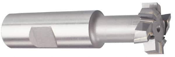 Made in USA - 2-7/32" Cut Diam, 1-3/32" Cut Width, 1-7/32" Neck Diam, 1-1/4" Shank Diam, 5-3/8" OAL, Carbide-Tipped T-Slot Cutter - TiN Finish, 1-1/4" Bolt, 2-5/16" Shank Length, Staggered Teeth, 8 Teeth, Weldon Flat - Industrial Tool & Supply