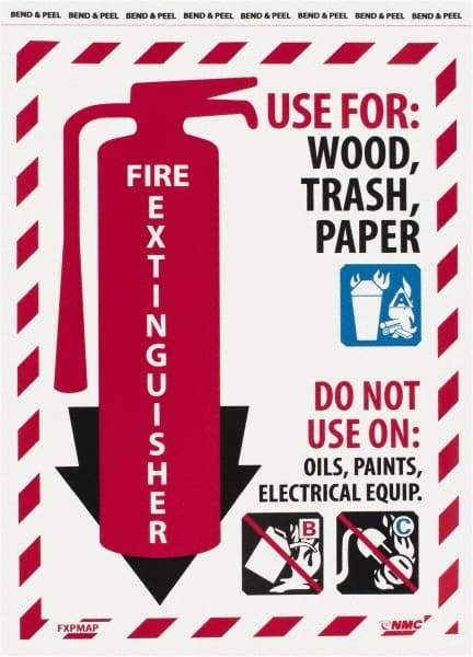 NMC - Fire Extinguisher - Use for: Wood, Paper, Trash - Do Not Use on: Oils, Paints, Electrical Equipment, Pressure Sensitive Vinyl Fire Sign - 9" Wide x 12" High - Industrial Tool & Supply