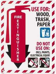 NMC - Fire Extinguisher - Use for: Wood, Paper, Trash - Do Not Use on: Oils, Paints, Electrical Equipment, Plastic Fire Sign - 9" Wide x 12" High - Industrial Tool & Supply
