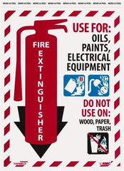 NMC - Fire Extinguisher - Use for: Oils, Paints, Electrical Equipment - Do Not Use on: Wood, Paper, Trash, Pressure Sensitive Vinyl Fire Sign - 9" Wide x 12" High - Industrial Tool & Supply