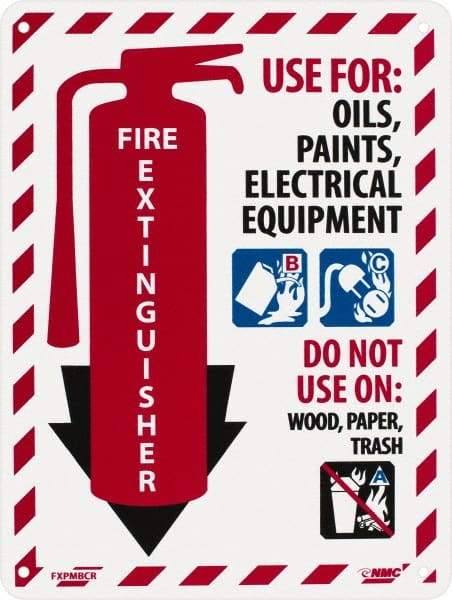 NMC - Fire Extinguisher - Use for: Oils, Paints, Electrical Equipment - Do Not Use on: Wood, Paper, Trash, Plastic Fire Sign - 9" Wide x 12" High - Industrial Tool & Supply