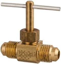 Parker - 1/4" Pipe, Inline Needle Valve - Flare x Flare Ends, Brass Valve, 150 Max psi - Industrial Tool & Supply