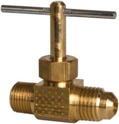 Parker - 1/4 x 1/8" Pipe, Inline Needle Valve - Flare x MNPTF Ends, Brass Valve, 150 Max psi - Industrial Tool & Supply