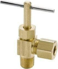 Parker - 1/4" Pipe, Angled Needle Valve - Compression x MNPTF Ends, Brass Valve, 150 Max psi - Industrial Tool & Supply