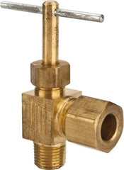 Parker - 5/16 x 1/8" Pipe, Angled Needle Valve - Compression x MNPTF Ends, Brass Valve, 150 Max psi - Industrial Tool & Supply