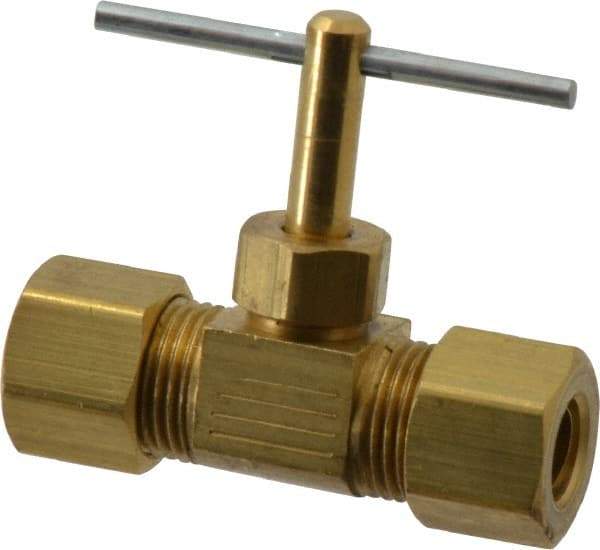 Parker - 5/16" Pipe, Inline Needle Valve - Compression x Compression Ends, Brass Valve, 150 Max psi - Industrial Tool & Supply