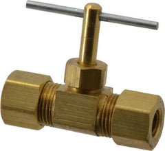 Parker - 5/16" Pipe, Inline Needle Valve - Compression x Compression Ends, Brass Valve, 150 Max psi - Industrial Tool & Supply