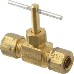 Parker - 1/4" Pipe, Inline Needle Valve - Compression x Compression Ends, Brass Valve, 150 Max psi - Industrial Tool & Supply