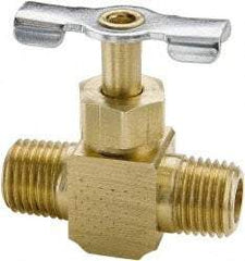 Parker - 1/8" Pipe, Inline Needle Valve - MNPTF x MNPTF Ends, Brass Valve, 150 Max psi - Industrial Tool & Supply