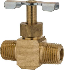 Parker - 1/4" Pipe, Inline Needle Valve - MNPTF x MNPTF Ends, Brass Valve, 150 Max psi - Industrial Tool & Supply