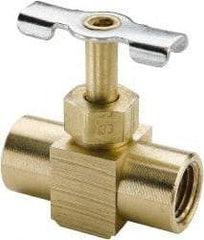 Parker - 1/4" Pipe, Inline Needle Valve - FNPTF x FNPTF Ends, Brass Valve, 150 Max psi - Industrial Tool & Supply