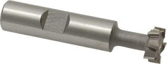 Made in USA - 9/16" Cut Diam, 15/64" Cut Width, 17/64" Neck Diam, 1/2" Shank Diam, 2-19/32" OAL, M42 Cobalt T-Slot Cutter - Uncoated, 1/4" Bolt, 1-13/16" Shank Length, Staggered Teeth, 8 Teeth, Weldon Flat - Industrial Tool & Supply