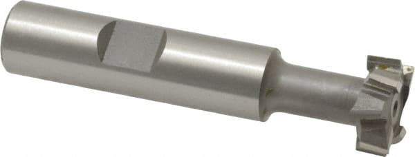 Made in USA - 21/32" Cut Diam, 17/64" Cut Width, 21/64" Neck Diam, 1/2" Shank Diam, 2-11/16" OAL, M42 Cobalt T-Slot Cutter - Uncoated, 5/16" Bolt, 1-13/16" Shank Length, Staggered Teeth, 8 Teeth, Weldon Flat - Industrial Tool & Supply