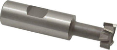 Made in USA - 25/32" Cut Diam, 21/64" Cut Width, 13/32" Neck Diam, 3/4" Shank Diam, 3-1/4" OAL, M42 Cobalt T-Slot Cutter - Uncoated, 3/8" Bolt, 2-1/16" Shank Length, Staggered Teeth, 8 Teeth, Weldon Flat - Industrial Tool & Supply