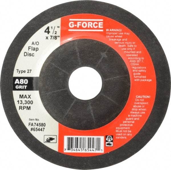 Value Collection - 80 Grit, 4-1/2" Wheel Diam, 1/8" Wheel Thickness, 7/8" Arbor Hole, Type 27 Depressed Center Wheel - Aluminum Oxide, 13,300 Max RPM - Industrial Tool & Supply