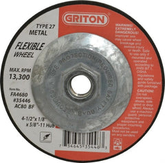 Value Collection - 80 Grit, 4-1/2" Wheel Diam, 1/8" Wheel Thickness, Type 27 Depressed Center Wheel - Industrial Tool & Supply