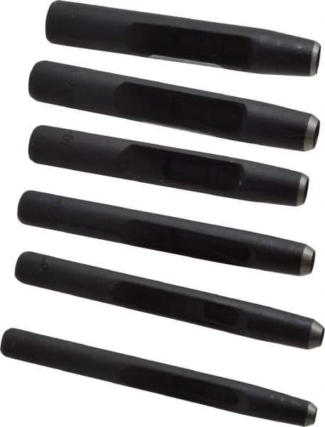 General - 6 Piece, 3/16 to 1/2", Hollow Punch Set - Square Shank, Comes in Plastic Roll - Industrial Tool & Supply